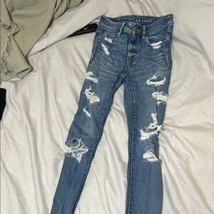 American Eagle Outfitters Ripped Medium Blue Skinny Jeans